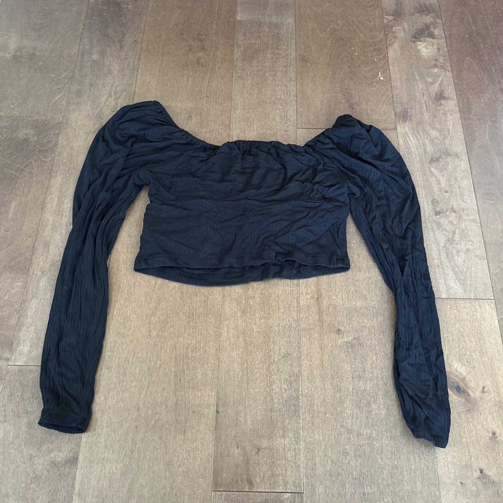 Madewell Black Crop Top Women's Size Large Long Sleeve - Picture 3 of 3